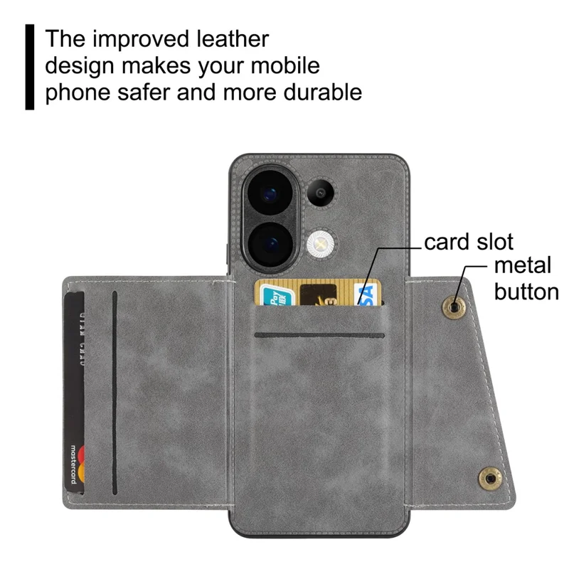 For Xiaomi Poco X8 Pro Max 5G Case with Card Slots Kickstand Leather + TPU Phone Cover - Grey