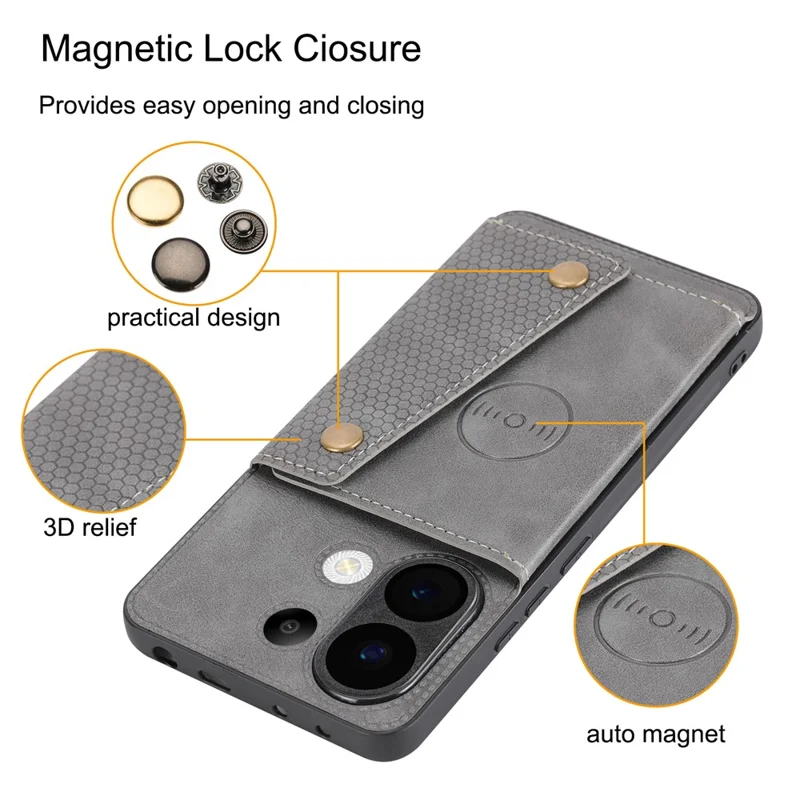 For Xiaomi Poco X8 Pro Max 5G Case with Card Slots Kickstand Leather + TPU Phone Cover - Grey