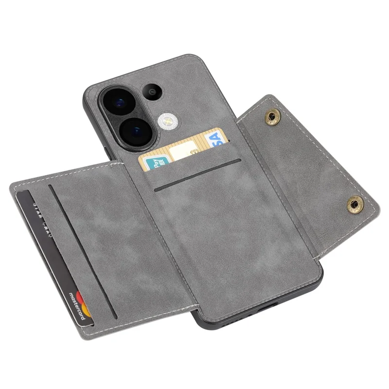 For Xiaomi Poco X8 Pro Max 5G Case with Card Slots Kickstand Leather + TPU Phone Cover - Grey