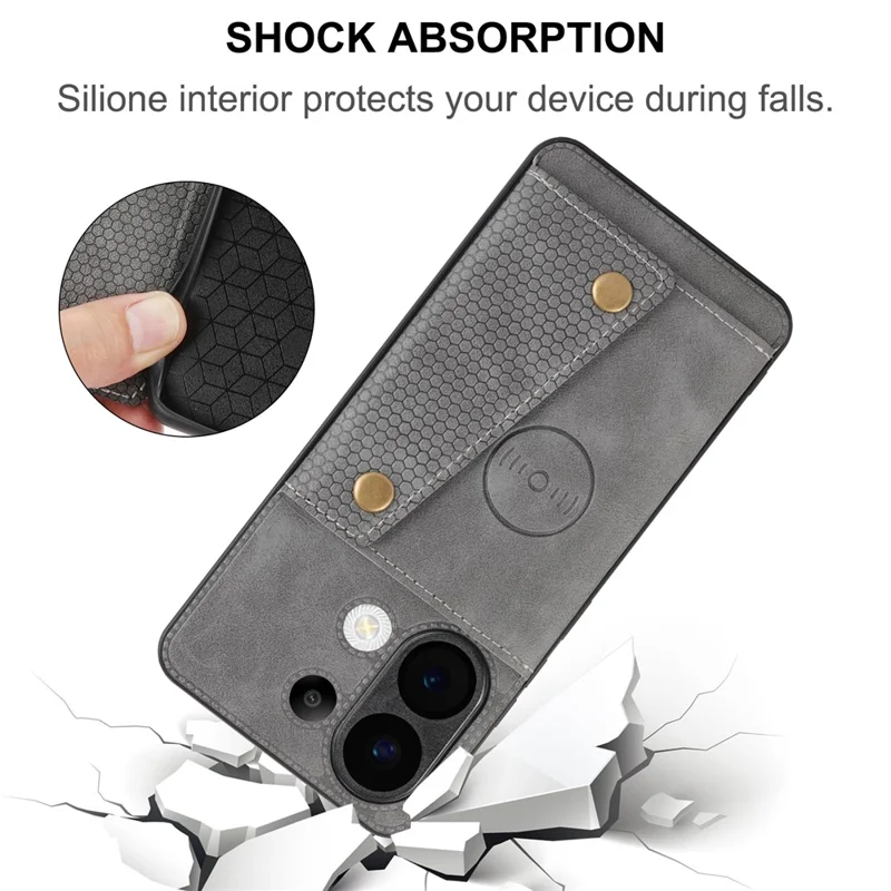 For Xiaomi Poco X8 Pro Max 5G Case with Card Slots Kickstand Leather + TPU Phone Cover - Grey
