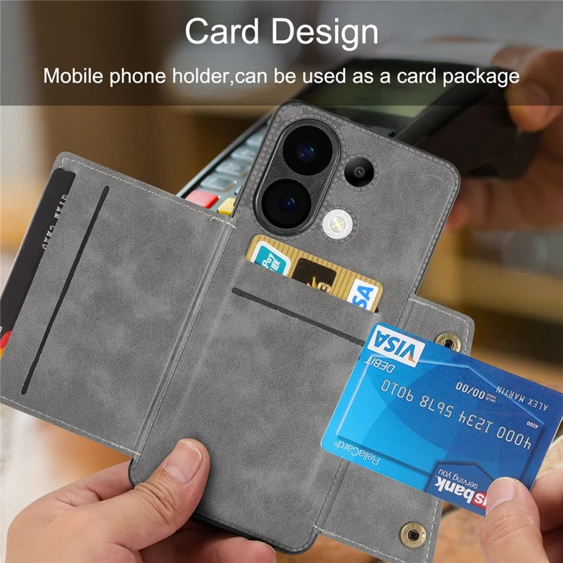 For Xiaomi Poco X8 Pro Max 5G Case with Card Slots Kickstand Leather + TPU Phone Cover - Grey