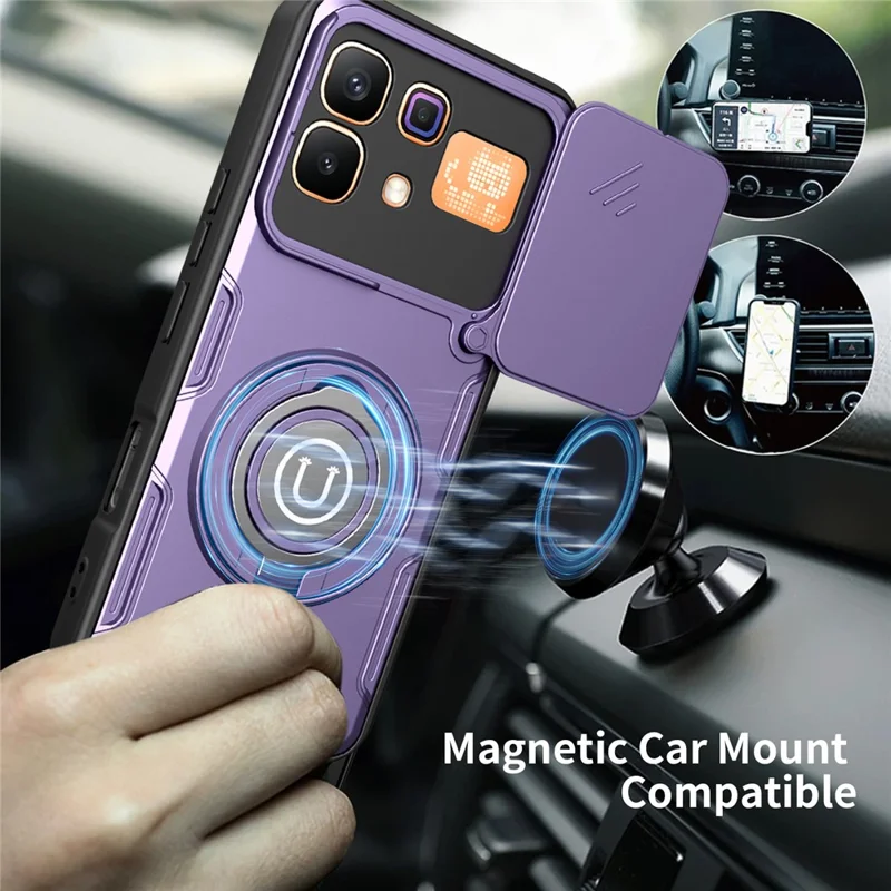 For Infinix Note 60 5G  /  60 Pro 5G Case with Slide Camera Cover Ring Kickstand PC + TPU Phone Shell - Purple