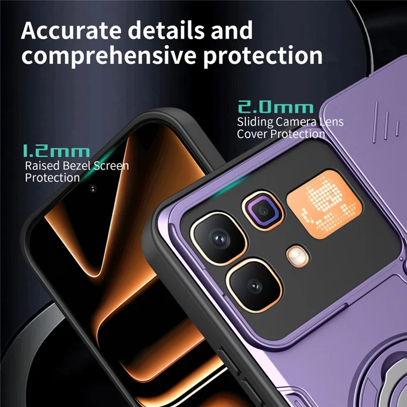 For Infinix Note 60 5G  /  60 Pro 5G Case with Slide Camera Cover Ring Kickstand PC + TPU Phone Shell - Purple
