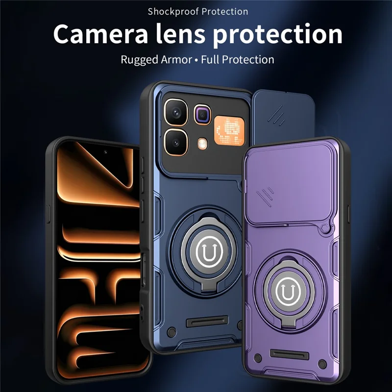 For Infinix Note 60 5G  /  60 Pro 5G Case with Slide Camera Cover Ring Kickstand PC + TPU Phone Shell - Purple