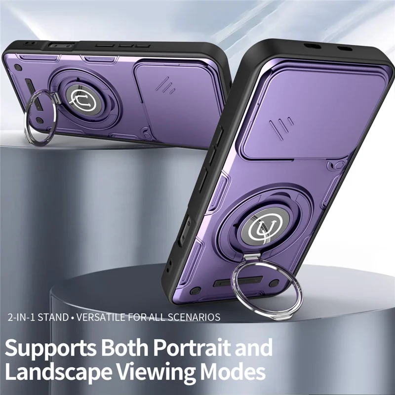 For Infinix Note 60 5G  /  60 Pro 5G Case with Slide Camera Cover Ring Kickstand PC + TPU Phone Shell - Purple