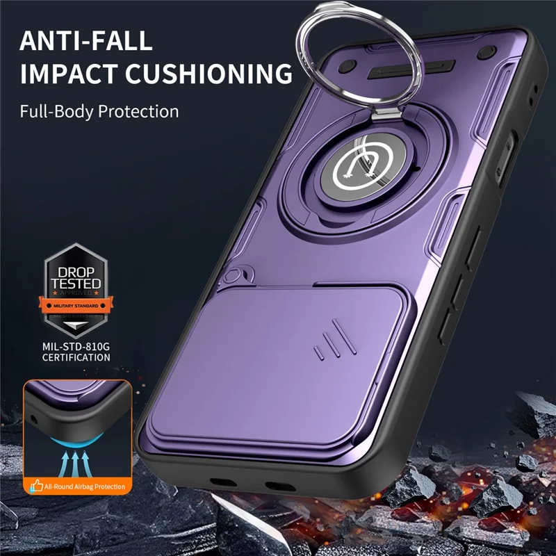 For Infinix Note 60 5G  /  60 Pro 5G Case with Slide Camera Cover Ring Kickstand PC + TPU Phone Shell - Purple