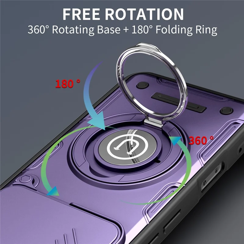 For Infinix Note 60 5G  /  60 Pro 5G Case with Slide Camera Cover Ring Kickstand PC + TPU Phone Shell - Purple