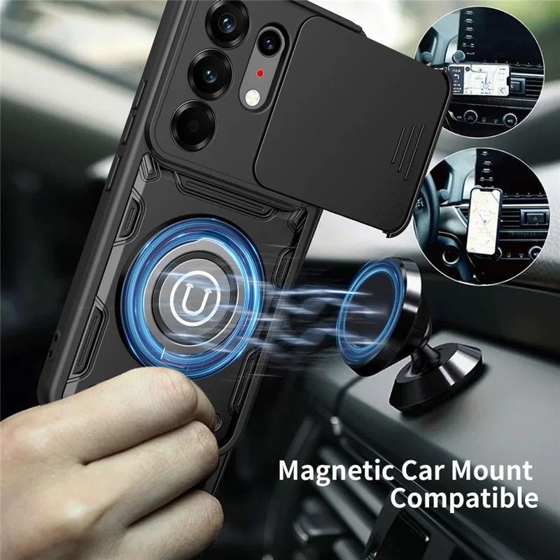 Für TECNO Camon 50 Pro 4G / 50 Pro 5G / 50 Ultra 5G Hülle mit schiebbarer Kamerabedeckung, Ring-Ständer PC + TPU Handyhülle - Schwarz