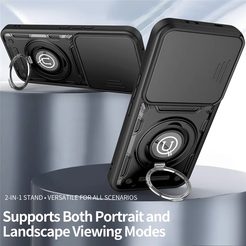 Für TECNO Camon 50 Pro 4G / 50 Pro 5G / 50 Ultra 5G Hülle mit schiebbarer Kamerabedeckung, Ring-Ständer PC + TPU Handyhülle - Schwarz