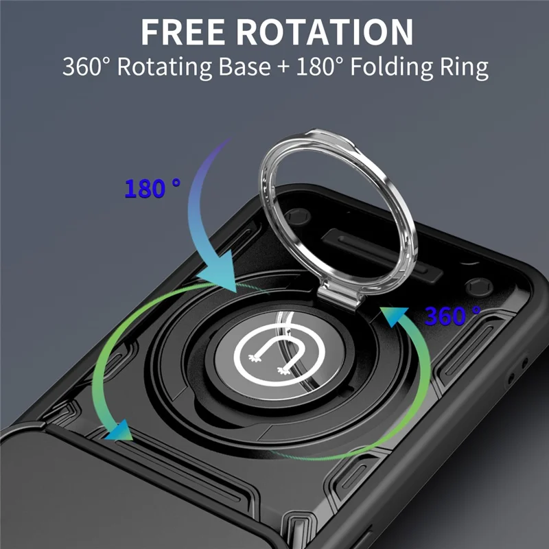 Für TECNO Camon 50 Pro 4G / 50 Pro 5G / 50 Ultra 5G Hülle mit schiebbarer Kamerabedeckung, Ring-Ständer PC + TPU Handyhülle - Schwarz