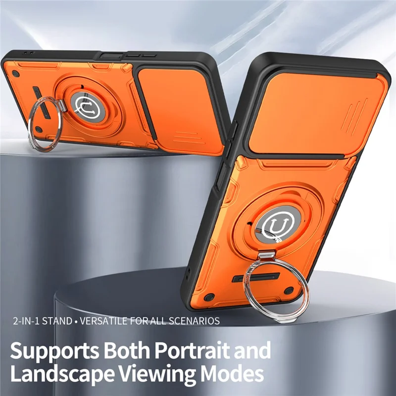 Til Honor 600 Lite 5G hylse med skydelinse, ringstativ, PC + TPU telefonhylse - Orange