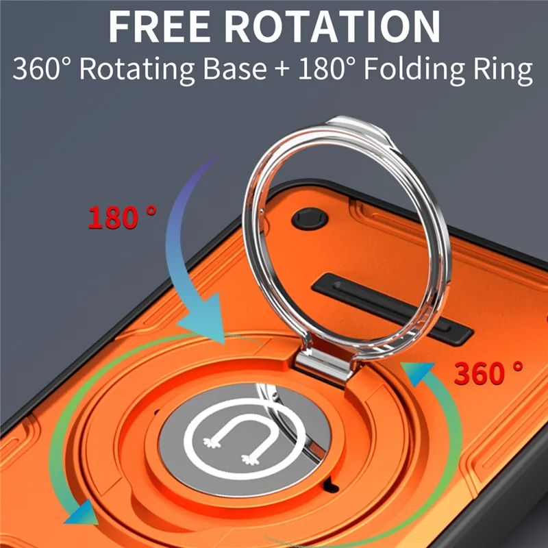 Til Honor 600 Lite 5G hylse med skydelinse, ringstativ, PC + TPU telefonhylse - Orange