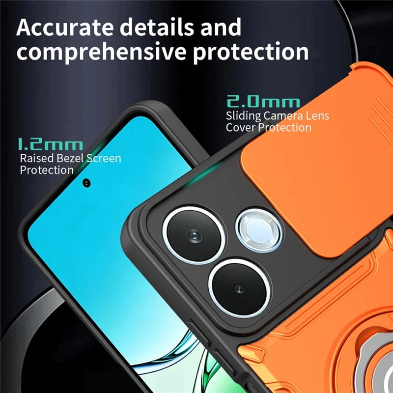 Til Honor 600 Lite 5G hylse med skydelinse, ringstativ, PC + TPU telefonhylse - Orange