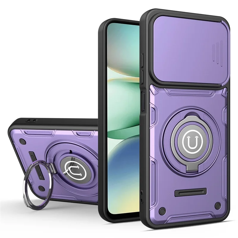 For Xiaomi Redmi Turbo 5 5G  /  Poco X8 Pro 5G Case with Slide Camera Cover Ring Kickstand PC + TPU Phone Shell - Purple