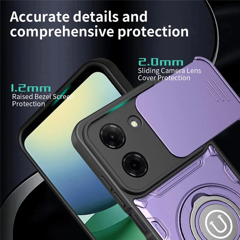 For Xiaomi Redmi Turbo 5 5G  /  Poco X8 Pro 5G Case with Slide Camera Cover Ring Kickstand PC + TPU Phone Shell - Black