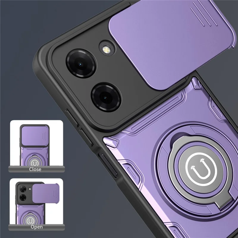 For Xiaomi Redmi Turbo 5 5G  /  Poco X8 Pro 5G Case with Slide Camera Cover Ring Kickstand PC + TPU Phone Shell - Black