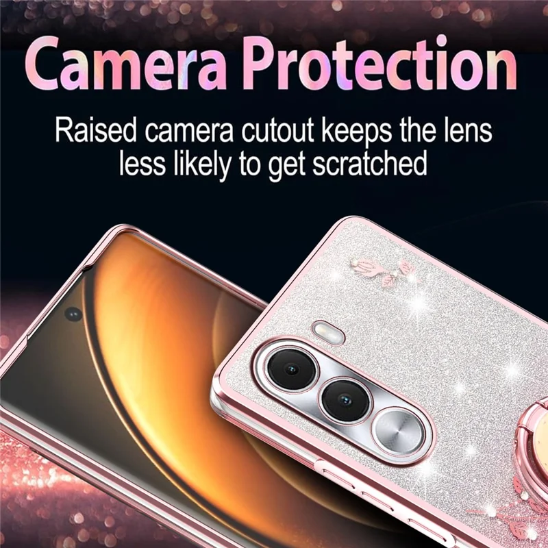 KADEM til Realme C100i 4G hylster med ring og kickstand af TPU med blomstermønster, gradient glitzer - Rosenød