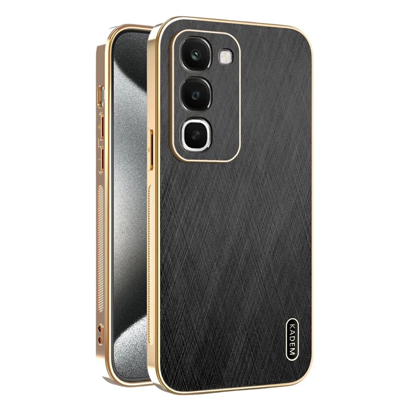 KADEM til Realme C100 4G hylster med elektropladeret silketekstur i PU + TPU bagside - Sort