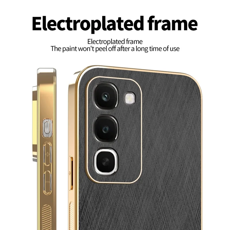 KADEM til Realme C100 4G hylster med elektropladeret silketekstur i PU + TPU bagside - Sort