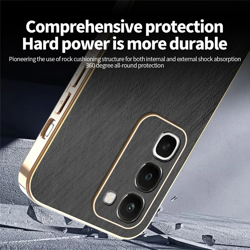 KADEM til Realme C100 4G hylster med elektropladeret silketekstur i PU + TPU bagside - Sort
