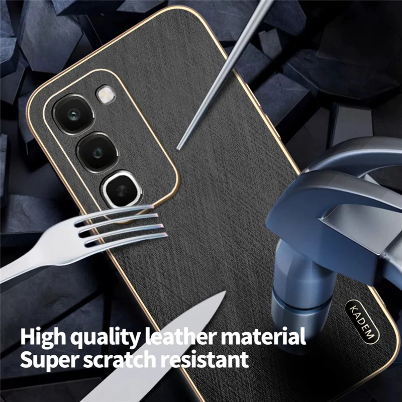 KADEM til Realme C100 4G hylster med elektropladeret silketekstur i PU + TPU bagside - Sort