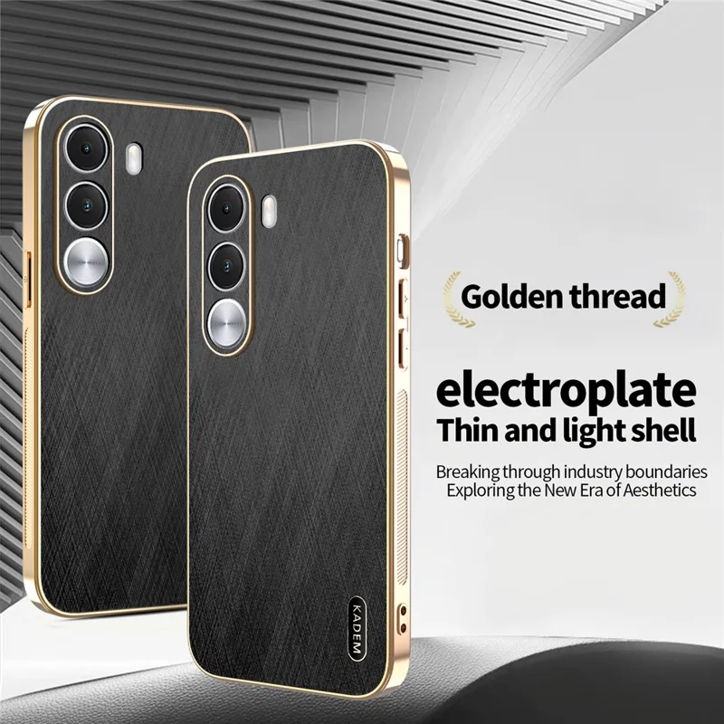 Custodia KADEM per Realme C100i 4G, Rivestimento Elettrolitico, Texture in Raso, Posteriore in PU + TPU - Nero