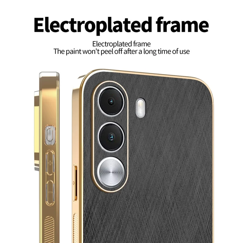 Custodia KADEM per Realme C100i 4G, Rivestimento Elettrolitico, Texture in Raso, Posteriore in PU + TPU - Nero