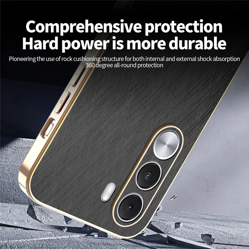 Custodia KADEM per Realme C100i 4G, Rivestimento Elettrolitico, Texture in Raso, Posteriore in PU + TPU - Nero