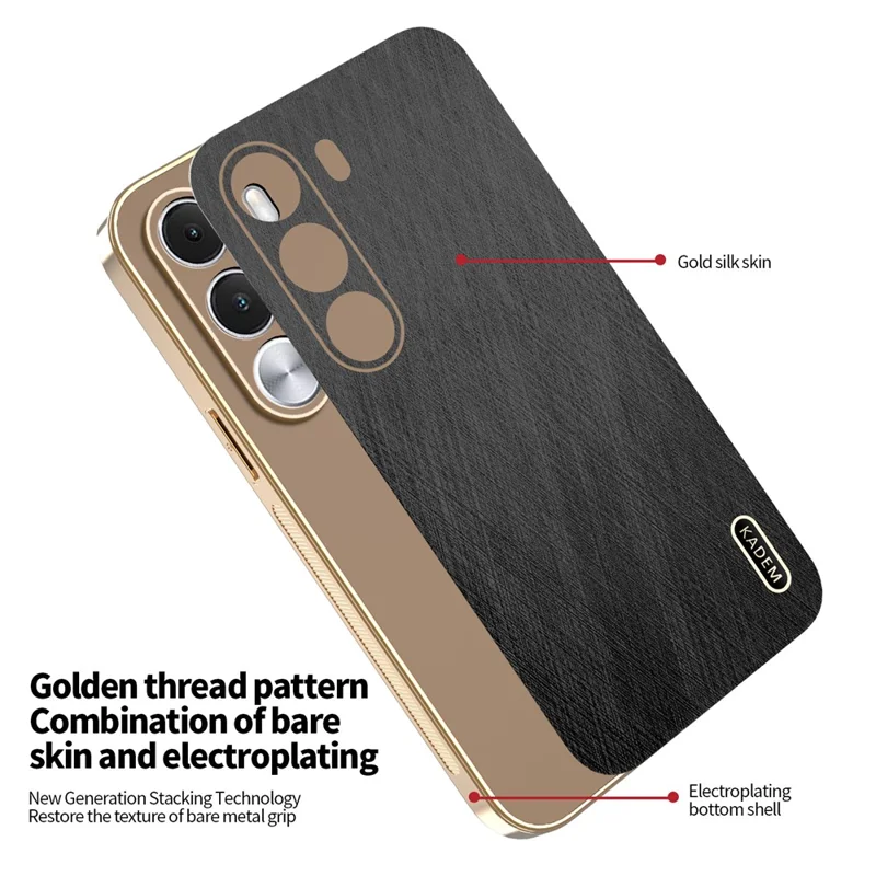 Custodia KADEM per Realme C100i 4G, Rivestimento Elettrolitico, Texture in Raso, Posteriore in PU + TPU - Nero
