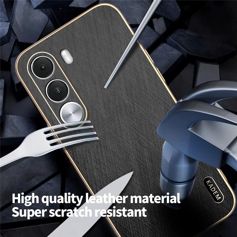 Custodia KADEM per Realme C100i 4G, Rivestimento Elettrolitico, Texture in Raso, Posteriore in PU + TPU - Nero