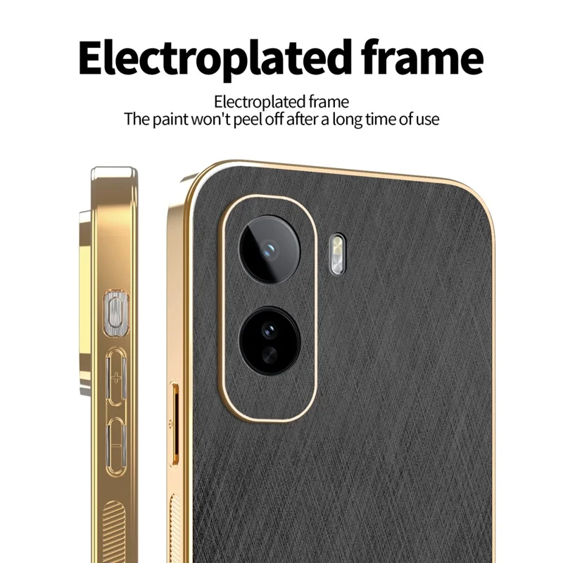 KADEM til vivo T5 Pro 5G Tasker Elektropladeret Silketekstur PU + TPU Telefon Bagdækning - Sort