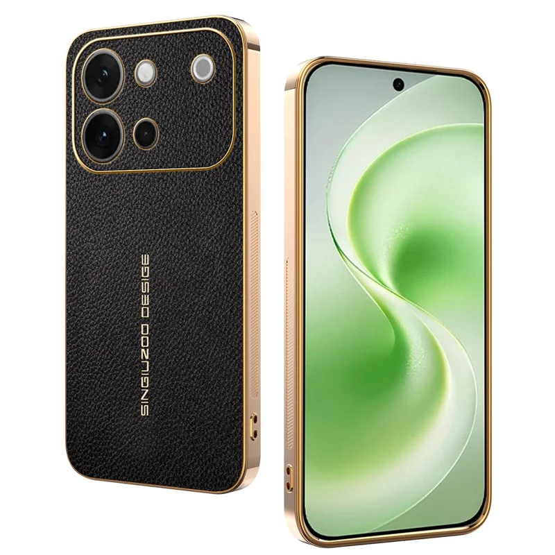 Funda para vivo S60 5G, resistente a arañazos, textura de piel de cocodrilo, TPU y cuero PU, funda trasera para teléfono - Negro