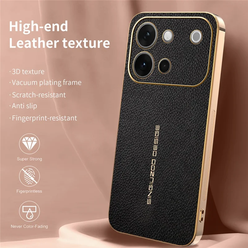 Funda para vivo S60 5G, resistente a arañazos, textura de piel de cocodrilo, TPU y cuero PU, funda trasera para teléfono - Negro