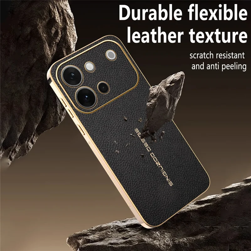 Funda para vivo S60 5G, resistente a arañazos, textura de piel de cocodrilo, TPU y cuero PU, funda trasera para teléfono - Negro