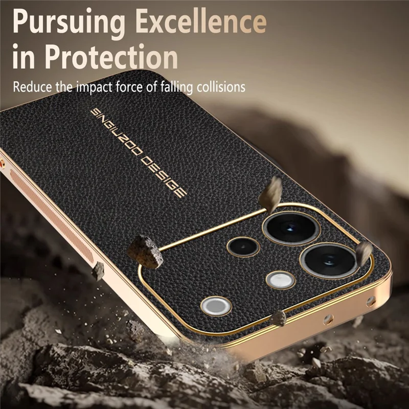 Funda para vivo S60 5G, resistente a arañazos, textura de piel de cocodrilo, TPU y cuero PU, funda trasera para teléfono - Negro