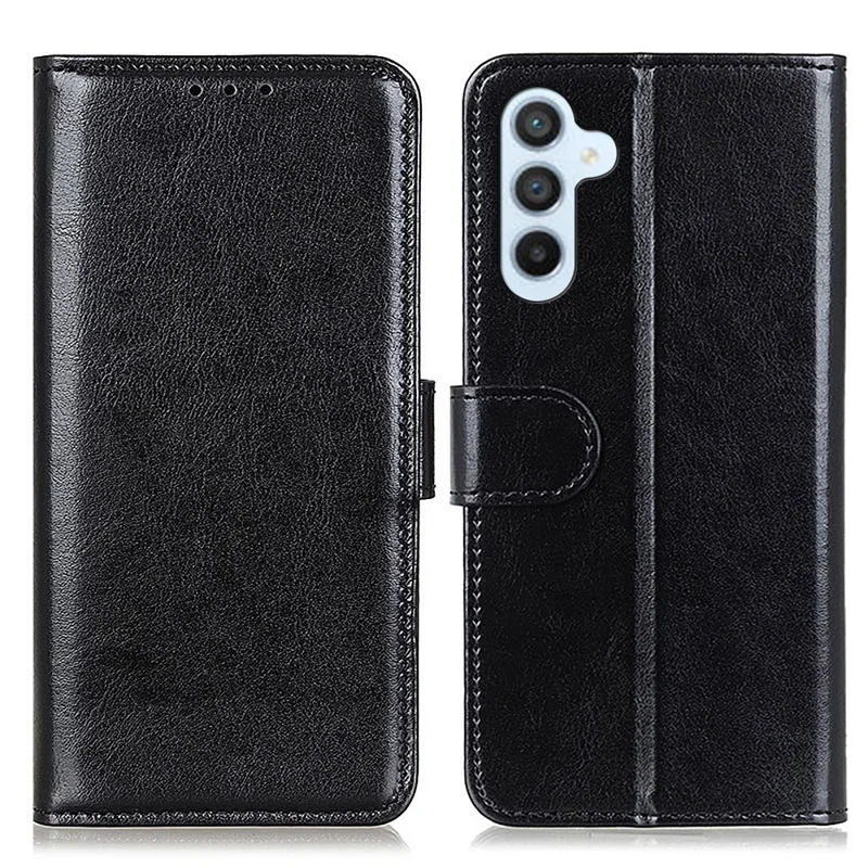 Funda para Samsung Galaxy S26 FE con textura de cuero de caballo salvaje, tapa con soporte de piel sintética - Negro