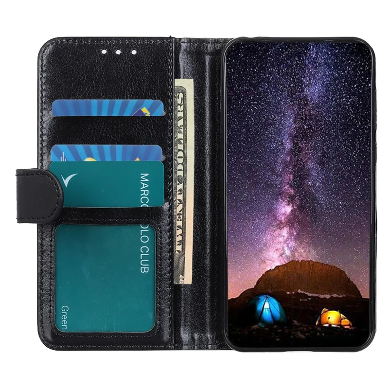 Funda para Samsung Galaxy S26 FE con textura de cuero de caballo salvaje, tapa con soporte de piel sintética - Negro