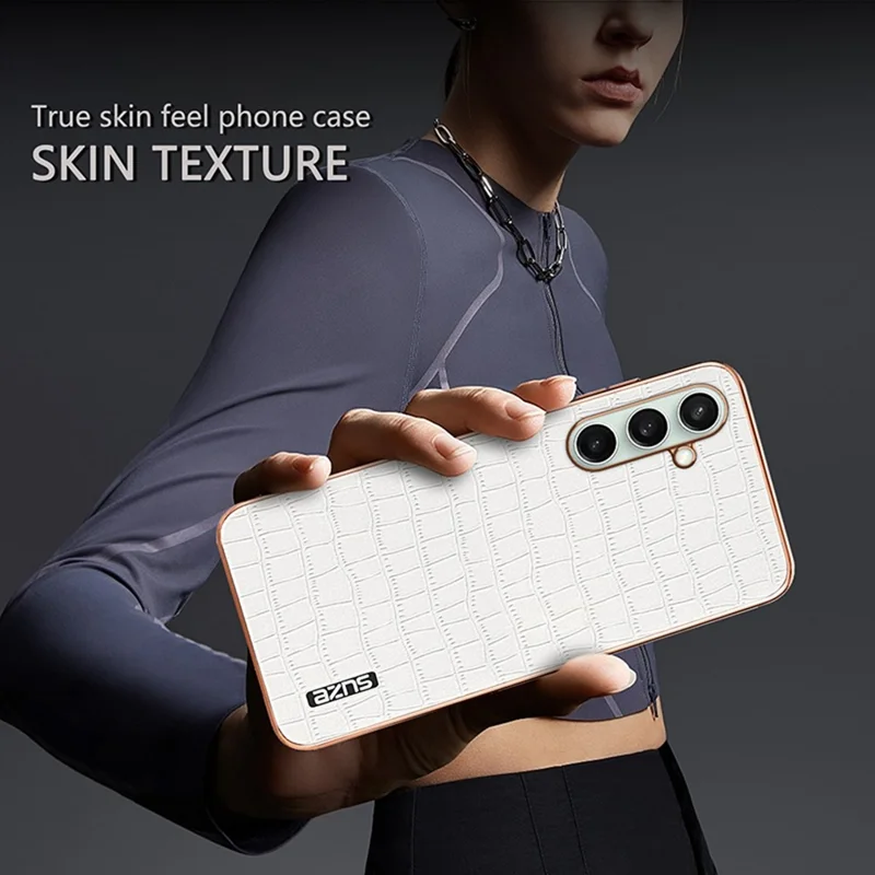 AZNS Custodia per Samsung Galaxy S26 FE con Texture Cocodrillo Placcata in Metallo in PU + TPU - Nero
