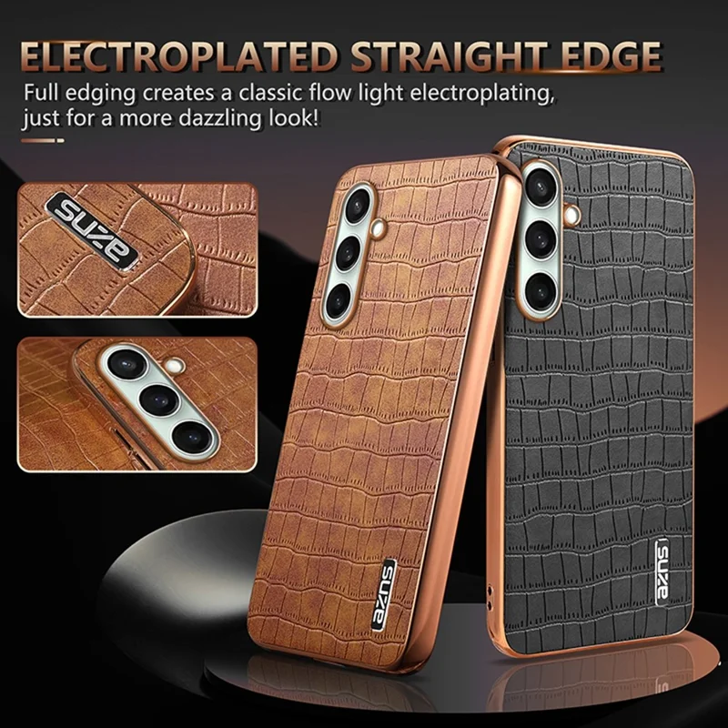 AZNS Custodia per Samsung Galaxy S26 FE con Texture Cocodrillo Placcata in Metallo in PU + TPU - Nero