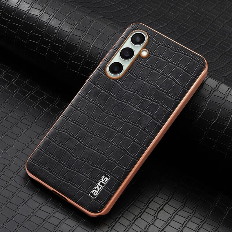 AZNS Custodia per Samsung Galaxy S26 FE con Texture Cocodrillo Placcata in Metallo in PU + TPU - Nero