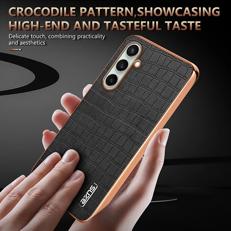 AZNS Custodia per Samsung Galaxy S26 FE con Texture Cocodrillo Placcata in Metallo in PU + TPU - Nero