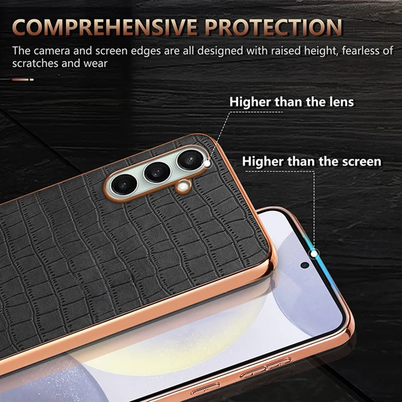 AZNS Custodia per Samsung Galaxy S26 FE con Texture Cocodrillo Placcata in Metallo in PU + TPU - Nero