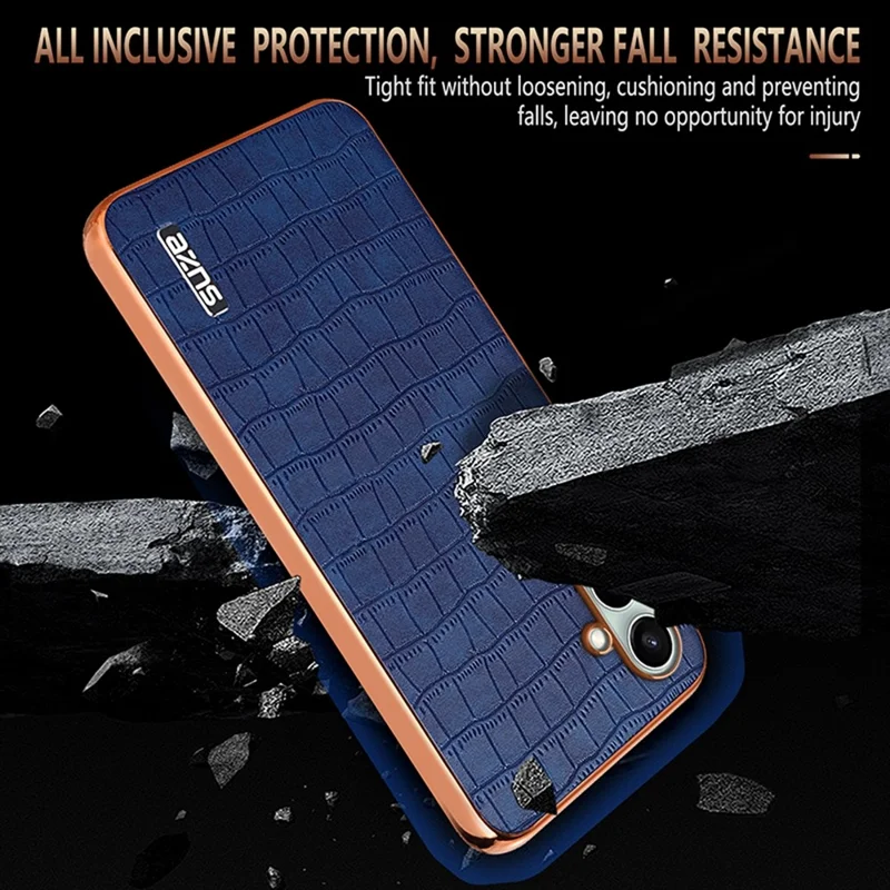 AZNS Custodia per Samsung Galaxy S26 FE con Texture Cocodrillo Placcata in Metallo in PU + TPU - Nero