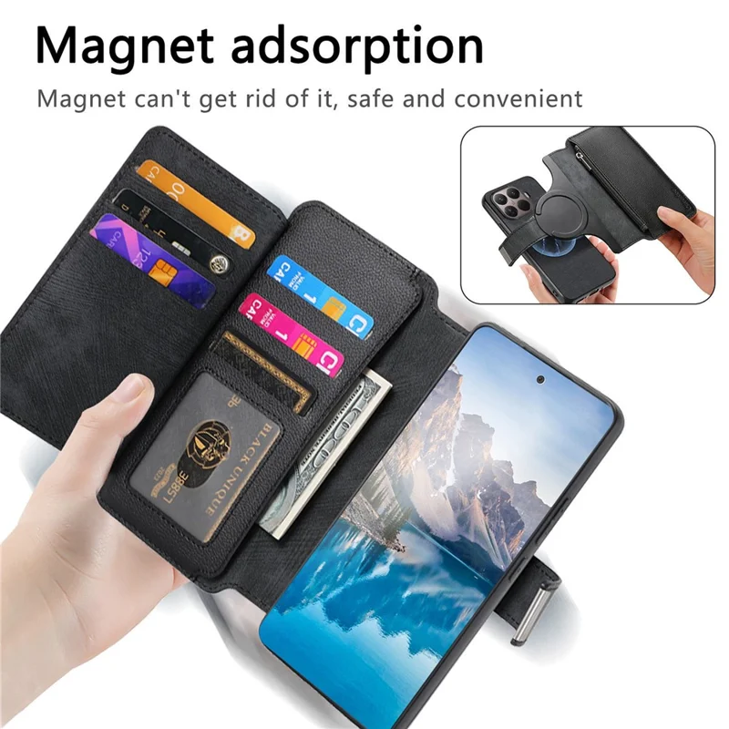 CASENEO for Xiaomi 17T Case Detachable Magnetic RFID Blocking Leather Phone Cover with Tempered Glass Screen Protector - Black