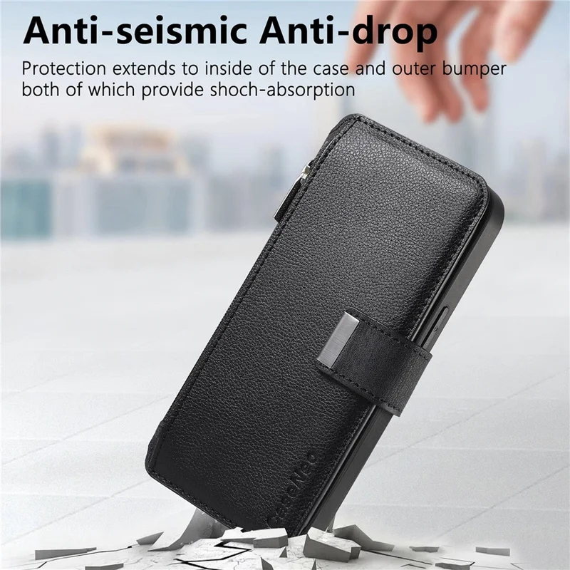 CASENEO for Xiaomi 17T Case Detachable Magnetic RFID Blocking Leather Phone Cover with Tempered Glass Screen Protector - Black