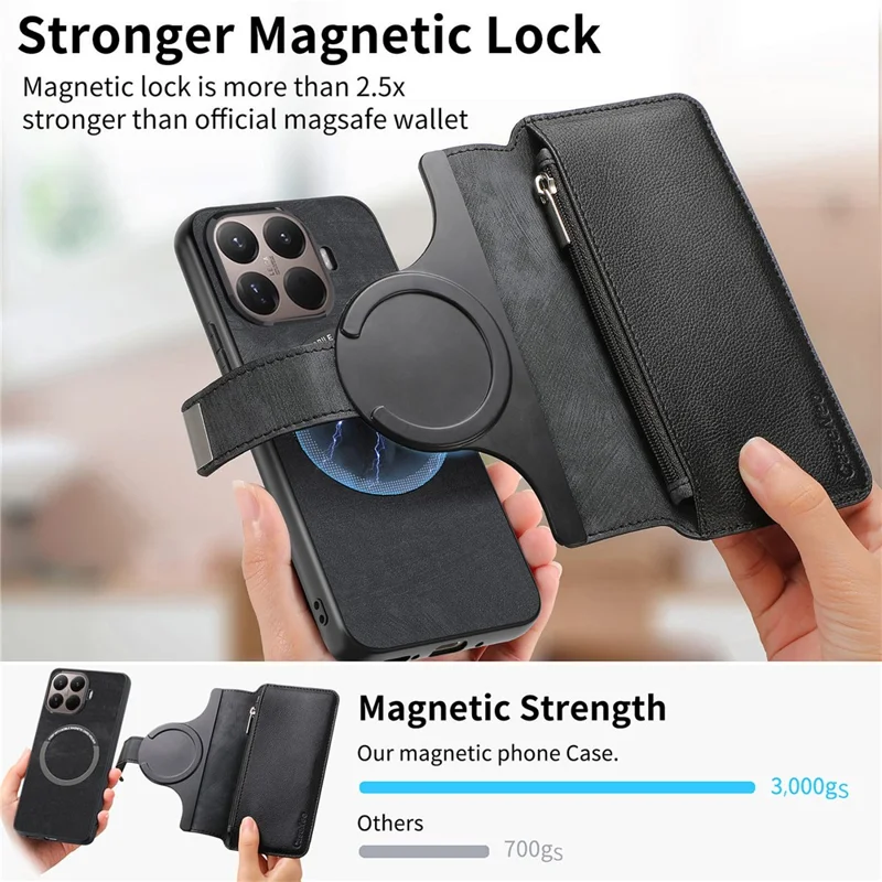 CASENEO for Xiaomi 17T Case Detachable Magnetic RFID Blocking Leather Phone Cover with Tempered Glass Screen Protector - Black