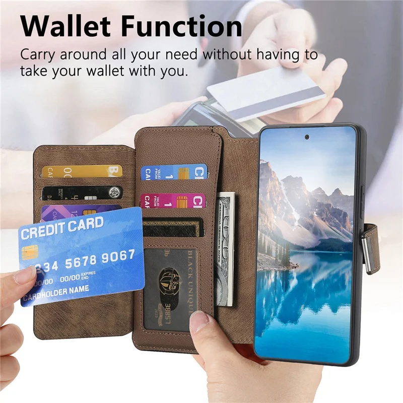 CASENEO for Xiaomi 17T Case Detachable Magnetic RFID Blocking Leather Phone Cover with Tempered Glass Screen Protector - Brown