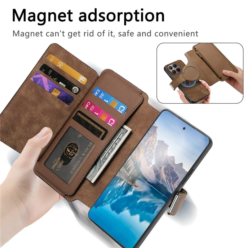 CASENEO for Xiaomi 17T Case Detachable Magnetic RFID Blocking Leather Phone Cover with Tempered Glass Screen Protector - Brown