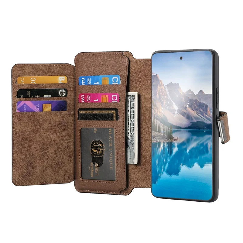 CASENEO for Xiaomi 17T Case Detachable Magnetic RFID Blocking Leather Phone Cover with Tempered Glass Screen Protector - Brown