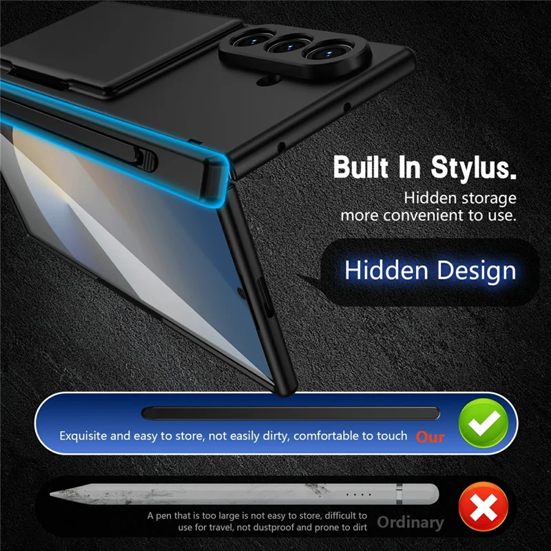 For Samsung Galaxy Z Fold8 Ultra Case Hard PC Phone Cover with Card Holder Screen Protector - Black